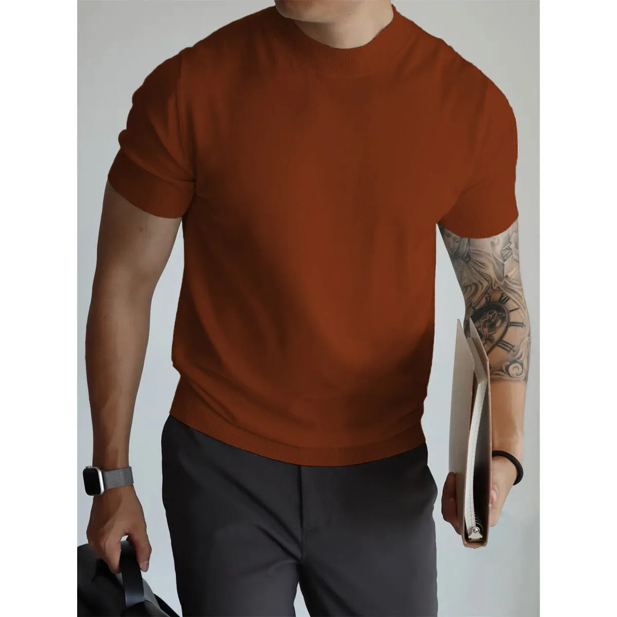 Men's slim-fit polyester t-shirt in multiple colour options for commute and office wear