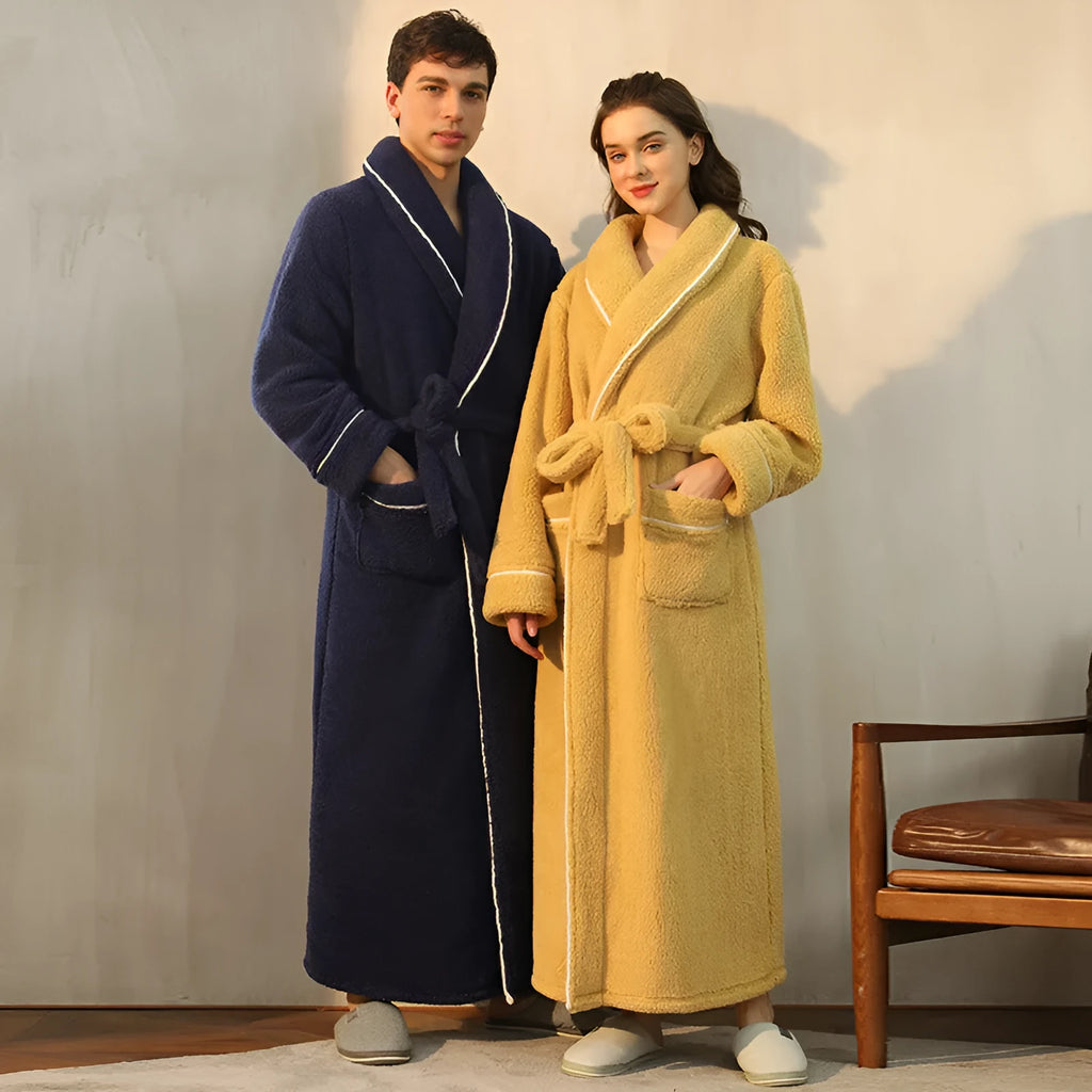 Thickened winter flannel bathrobe in Angola red available in plus sizes M, XL, XXXL