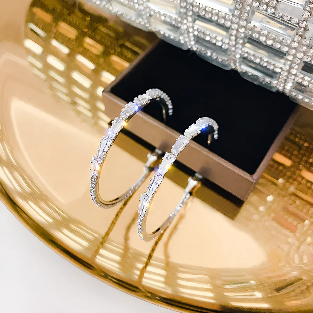 Women's silver needle alloy circle earrings with zircon stone accents