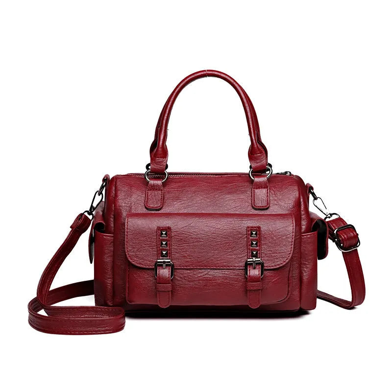 Large vintage messenger bag in horizontal square design with contrast stitching