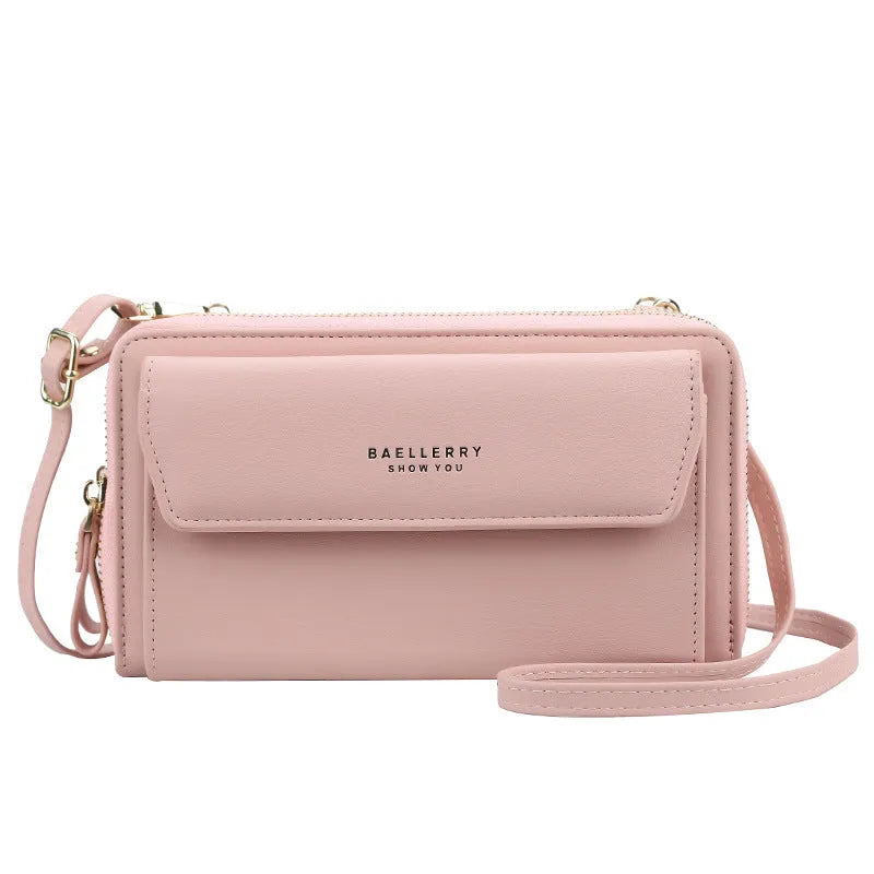 Red PU leather ladies messenger bag with diagonal strap and zipper closure