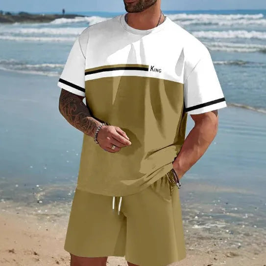 Men's loose fit short-sleeved T-shirt and shorts summer set in polyester fabric