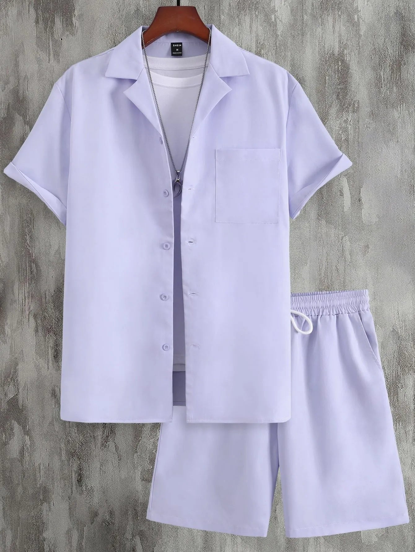 Men's Cuban collar sport suit with short sleeve top and matching shorts in lightweight polyester fabric