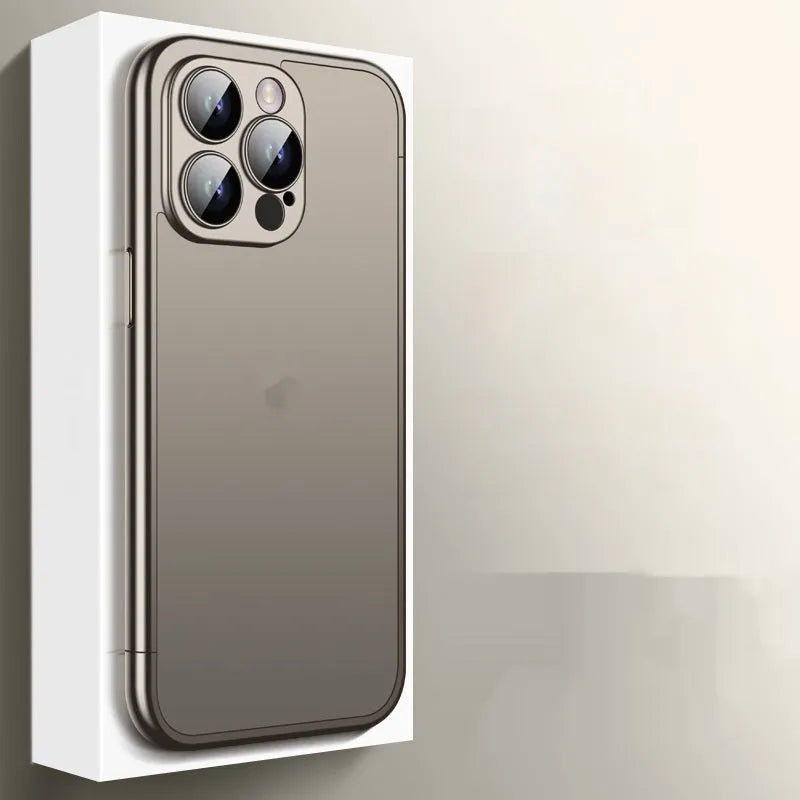 Matte plating frame phone case for Apple iPhone in Titanium Gray with glass lens protector
