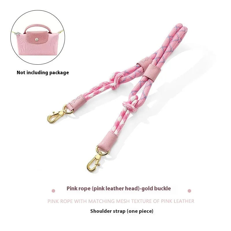 Braided nylon and cowhide leather crossbody strap with alloy buckle in gold or silver finish