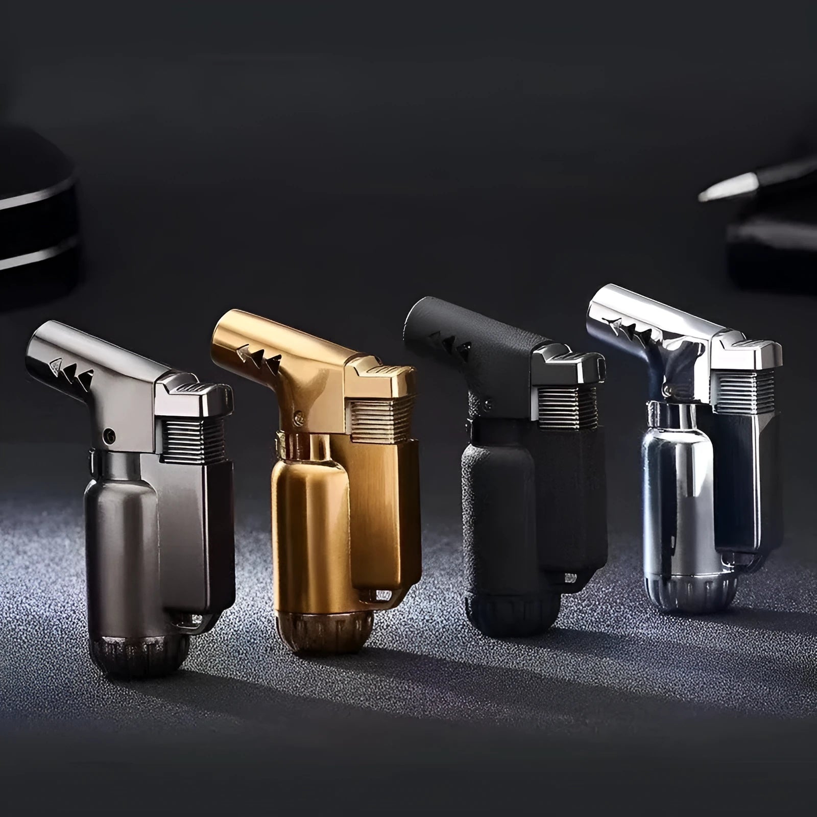 HB805-1 full metal windproof lighter in black, gold, grey, or silver finish