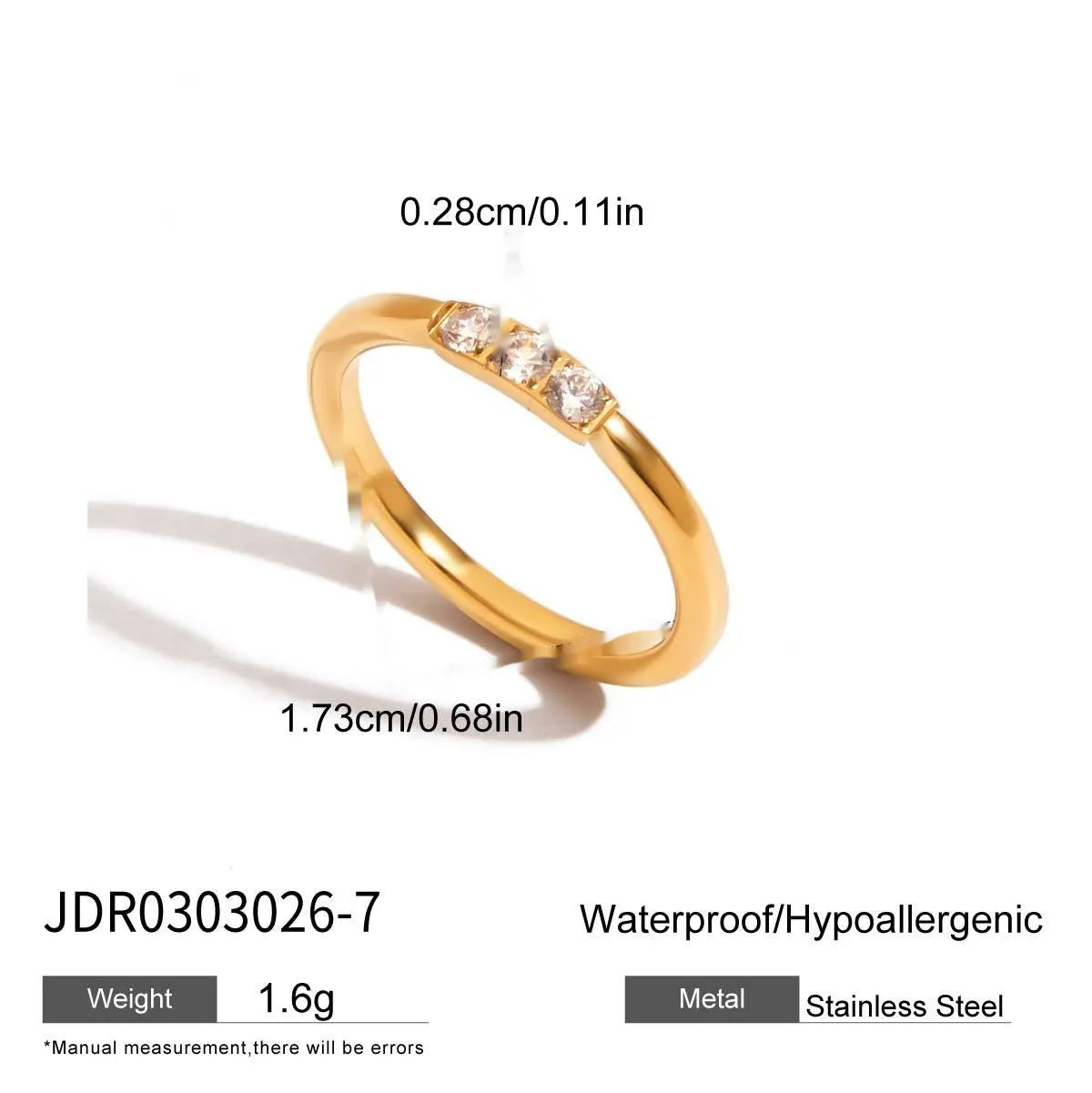 Geometric zircon ring with titanium steel non-fading finish in European/American style