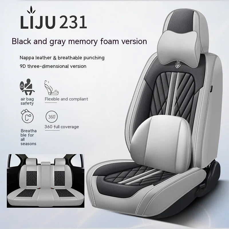 Set of five leather car seat cushions in a choice of colours including black and blue, and beige black.