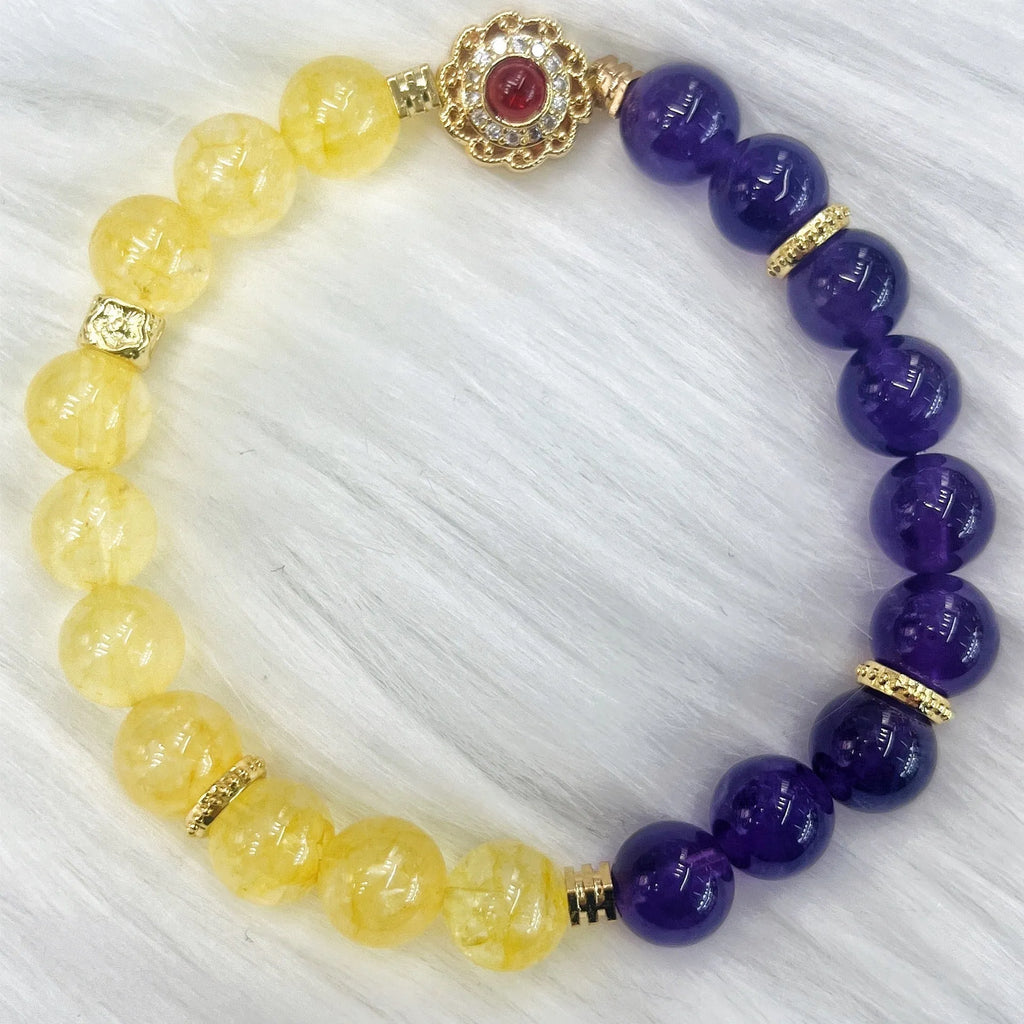 Handmade yellow and purple crystal bracelet for women, business gift jewellery with manual processing