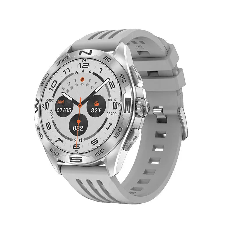 Smart watch with health monitoring display showing blood pressure, heart rate and WhatsApp message reply function