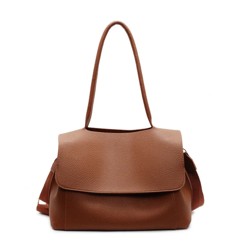 Horizontal square PU leather tote bag with double shoulder straps in neutral colour