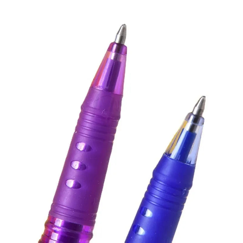 Heat-erasable gel pens with plastic barrels and stainless steel nibs in multiple colours