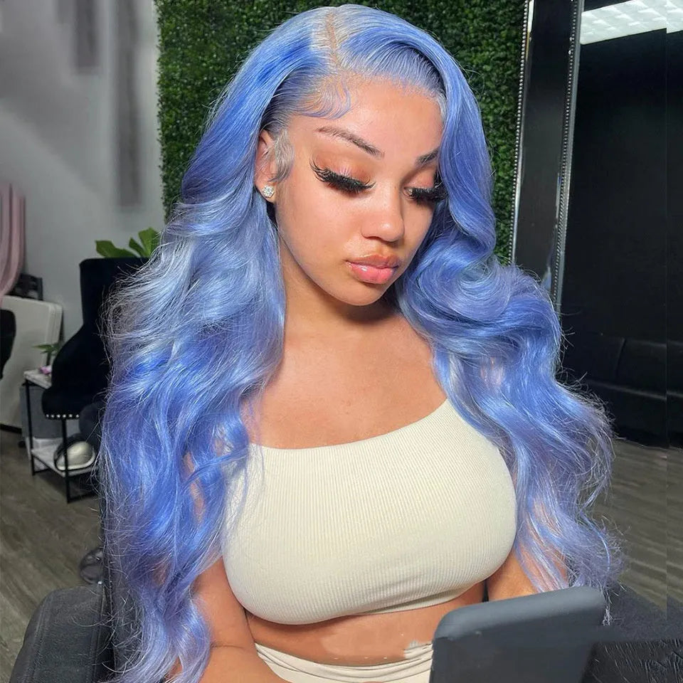 Body wave human hair lace front wig showing 13x4 construction and medium long length