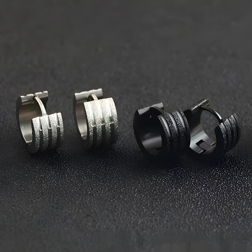 Korean style three-line frosted geometric earrings in titanium steel