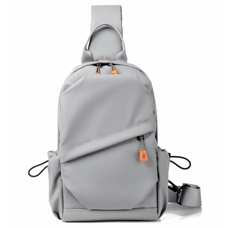 Men's black waterproof polyester crossbody bag with single shoulder strap and simple casual design