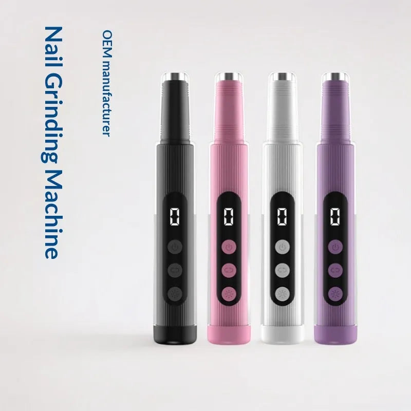 2-in-1 electric nail grinder with LED light, handheld rechargeable, in blush pink with corn head set