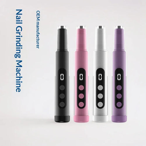 2-in-1 electric nail grinder with LED light, handheld rechargeable, in blush pink with corn head set