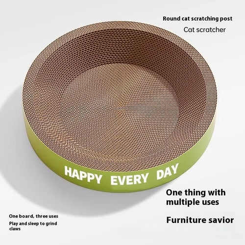 Green round cat scratching nest with sisal surface measuring 50cm diameter