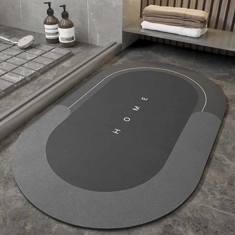 Machine-woven blended bathroom foot mat in Lake Baikal blue oval shape, 50x80cm size