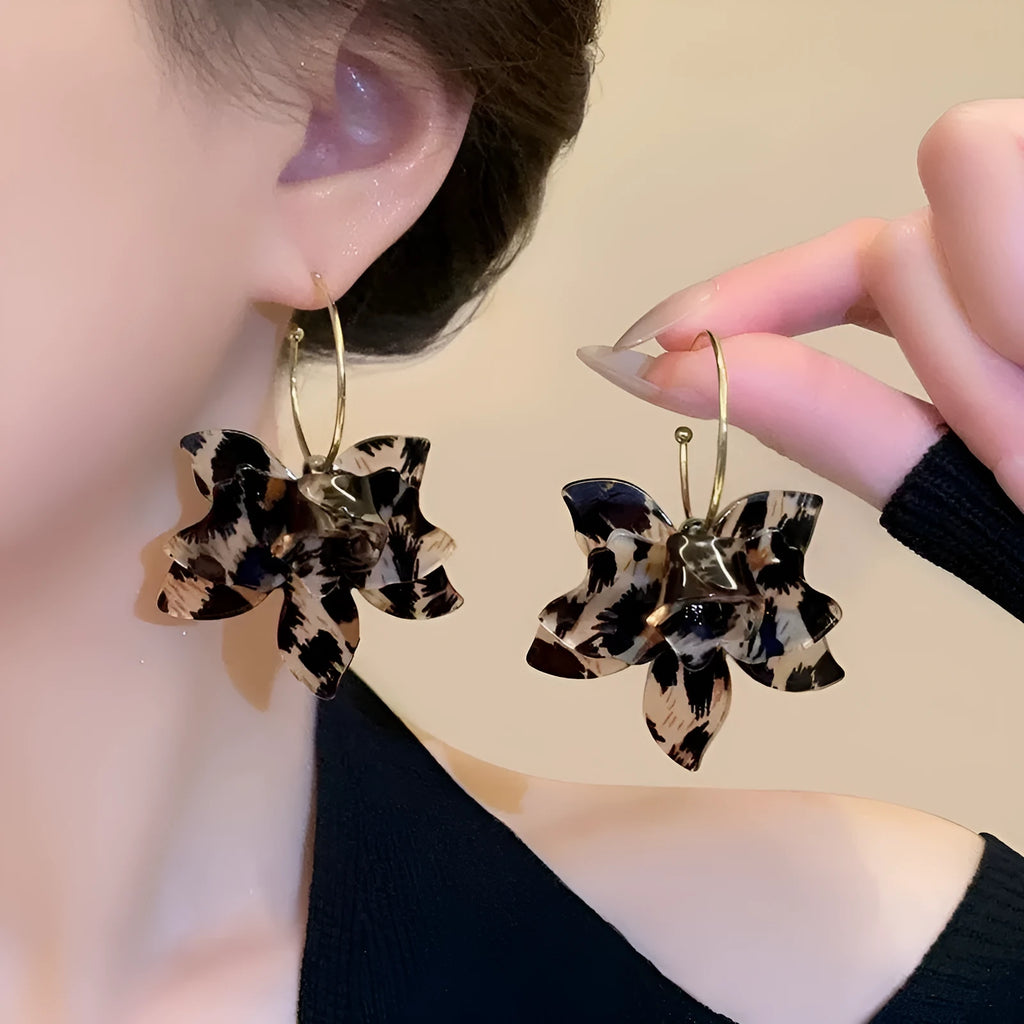 Large leopard print floral acetate earrings for women in a statement design