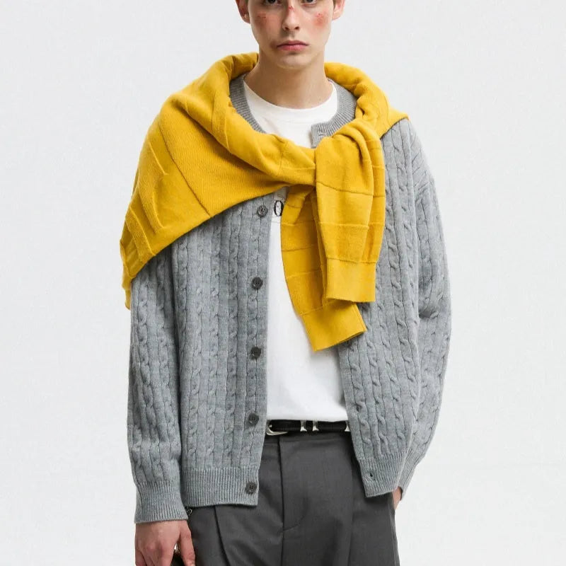 Twisted solid colour sweater cardigan for men and women in loose fit polyester, available in red navy blue blue white light floral gray
