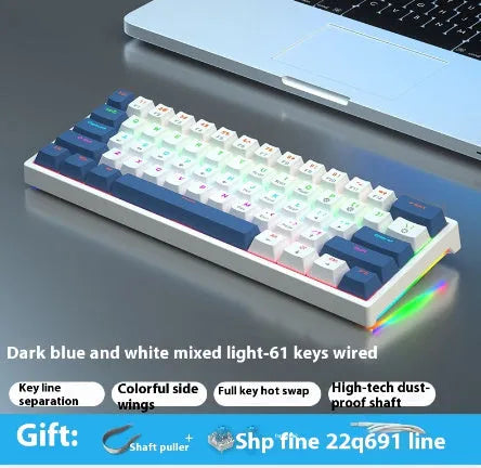 61-key mechanical keyboard with blue and white colour scheme and compact design
