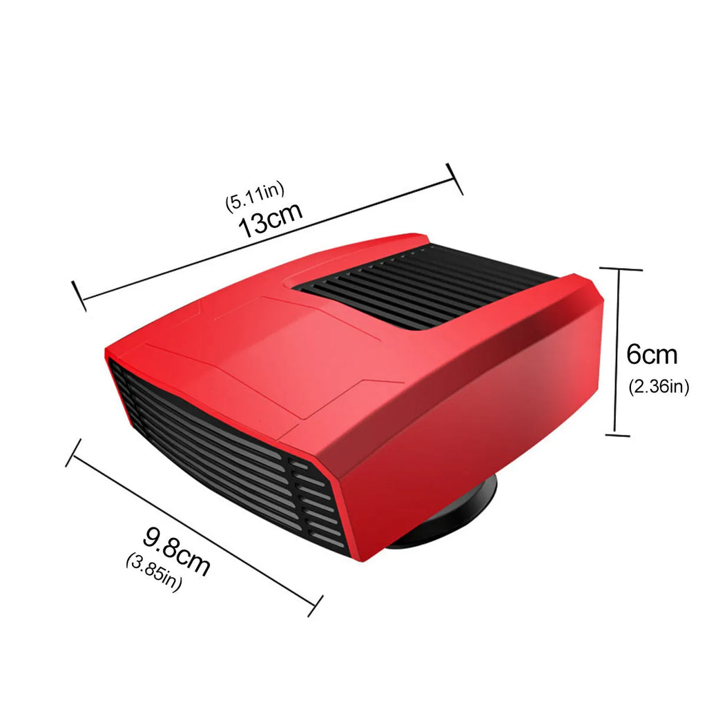 Winter car electric heater with ABS body in 12V 24V options for glass defogging, shown in four colours
