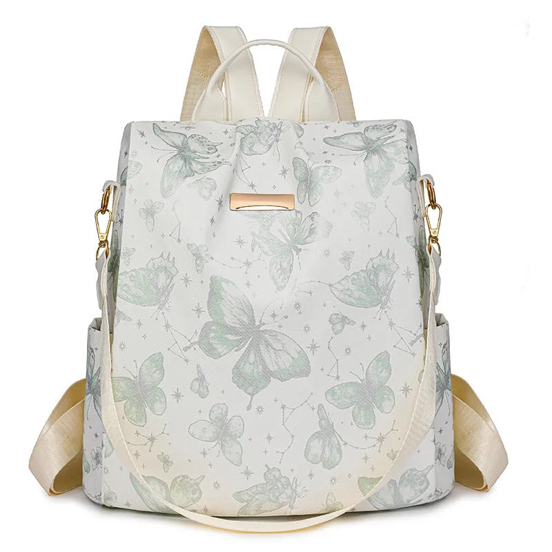 Butterfly printed large capacity backpack in multiple colours with sewing line detail