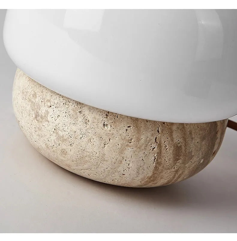 Cream retro bedside lamp with button switch measuring 18cm wide by 17cm high