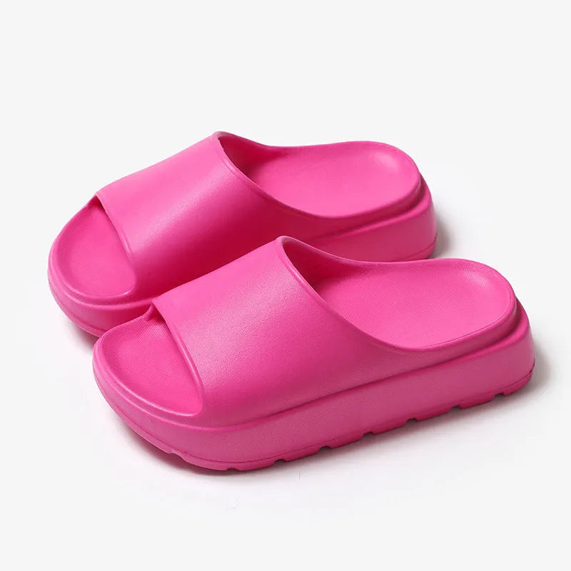 Women's fish mouth slippers with 5.5cm thick EVA sole in beige, black, khaki, or rose red.