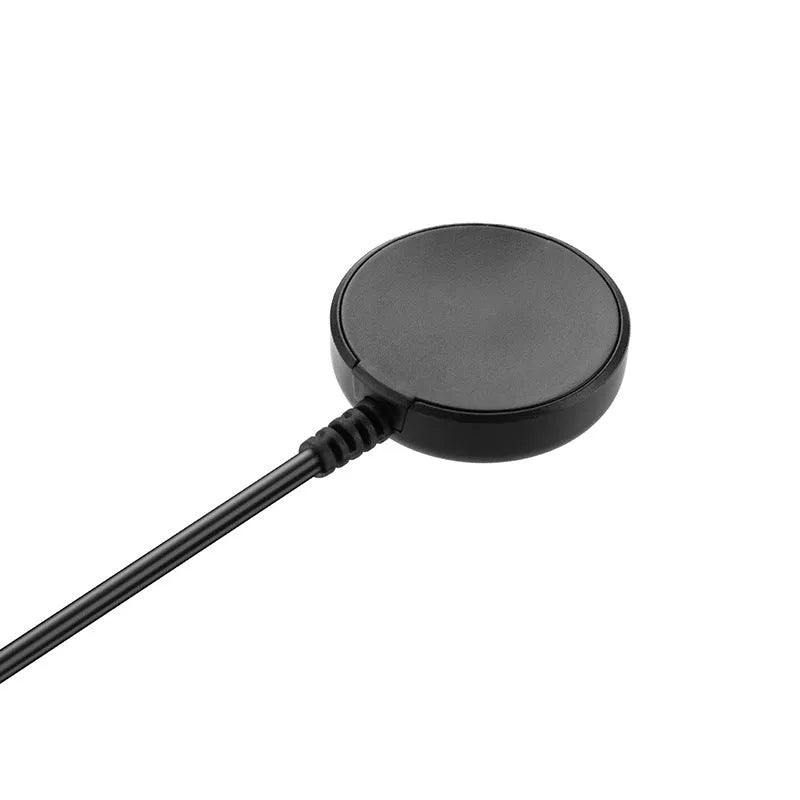 Black USB watch charger with fast charging cable showing 34mm compact dimensions