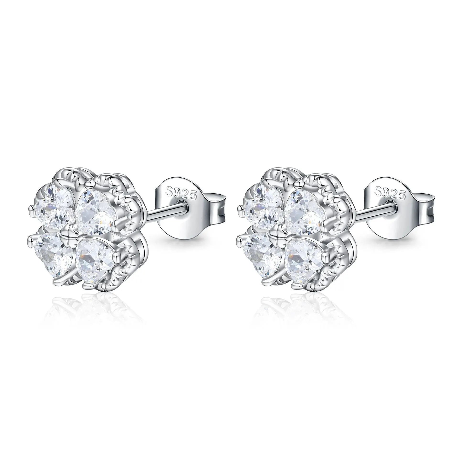Zeng Yin women's 925 silver heart-shaped earrings with white zircon stones in white gold colour.