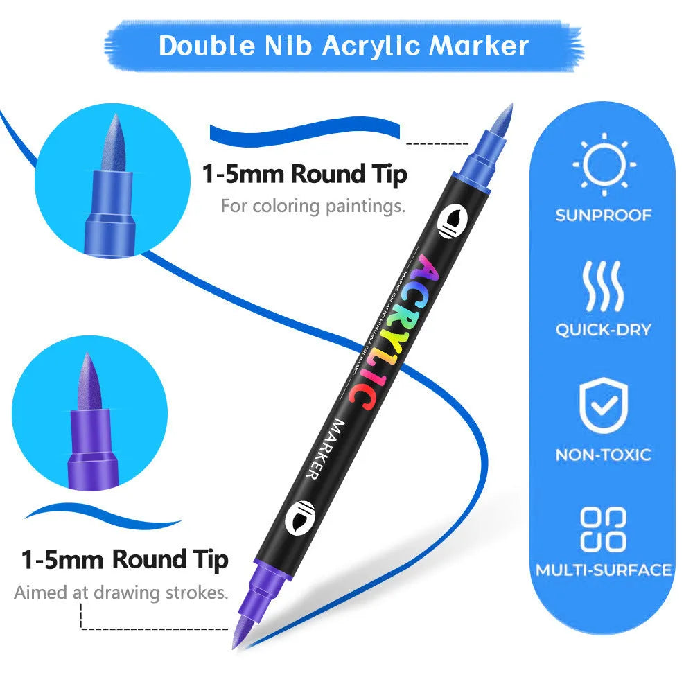 Set of washable double-headed acrylic marker pens showing opaque colour options