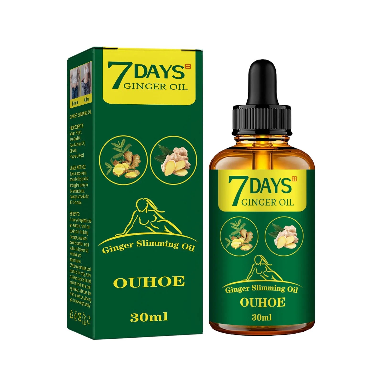 30 ml bottle of ginger essential oil for body shaping and firming applications