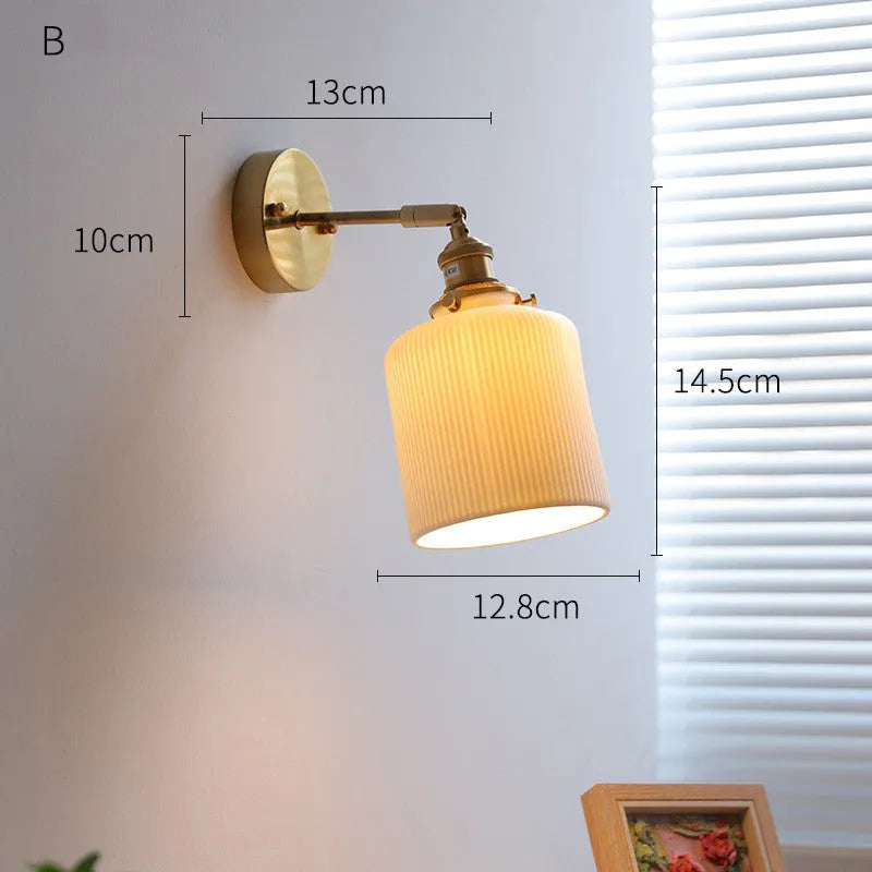 Nordic ceramic shade bedside reading lamp with copper iron body for study or bay window use