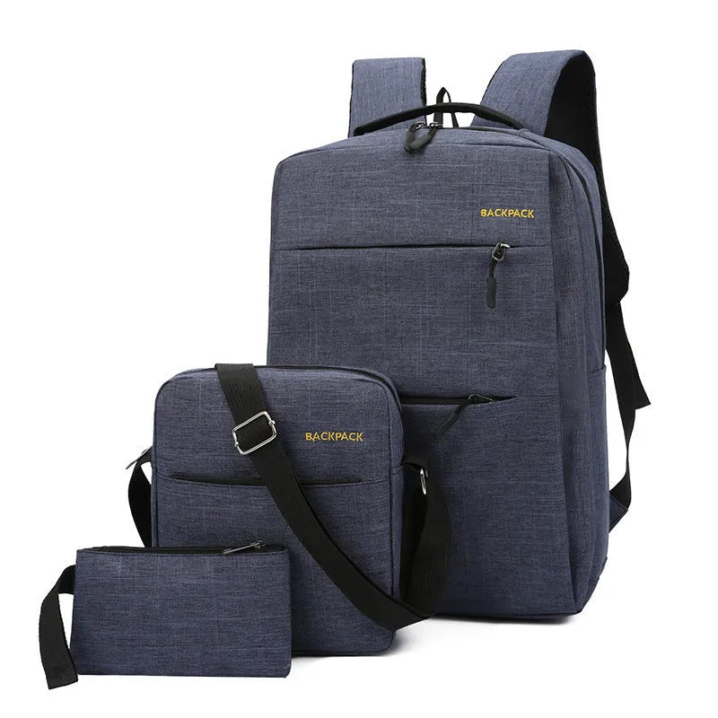 Men's three-piece computer bag set in waterproof nylon with USB charging ports