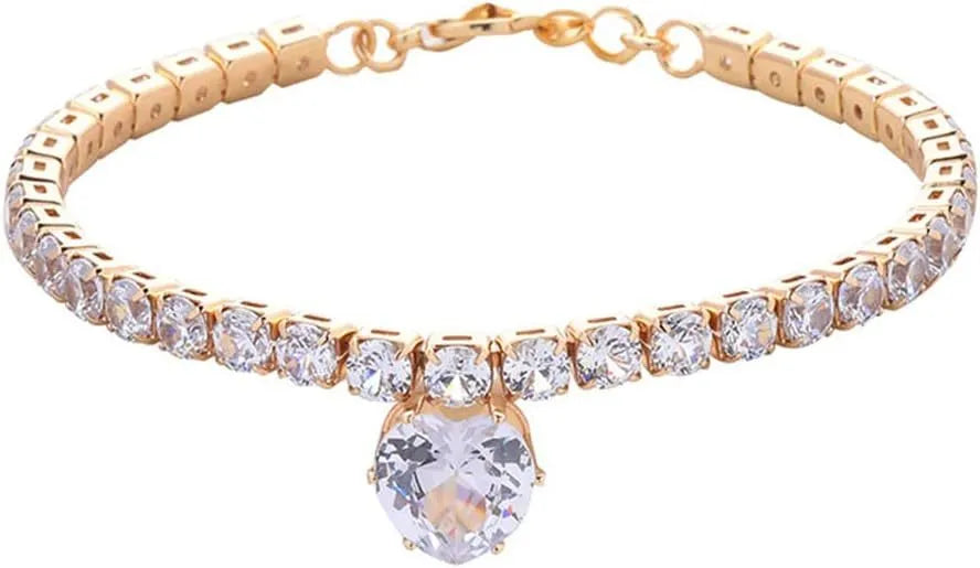 Rhinestone heart-shaped decorative collar for cats and dogs in gold metal finish