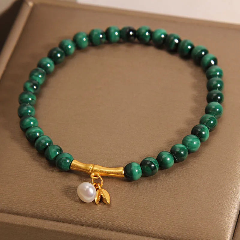 White crystal lucky bamboo bracelet with adjustable fit for women.