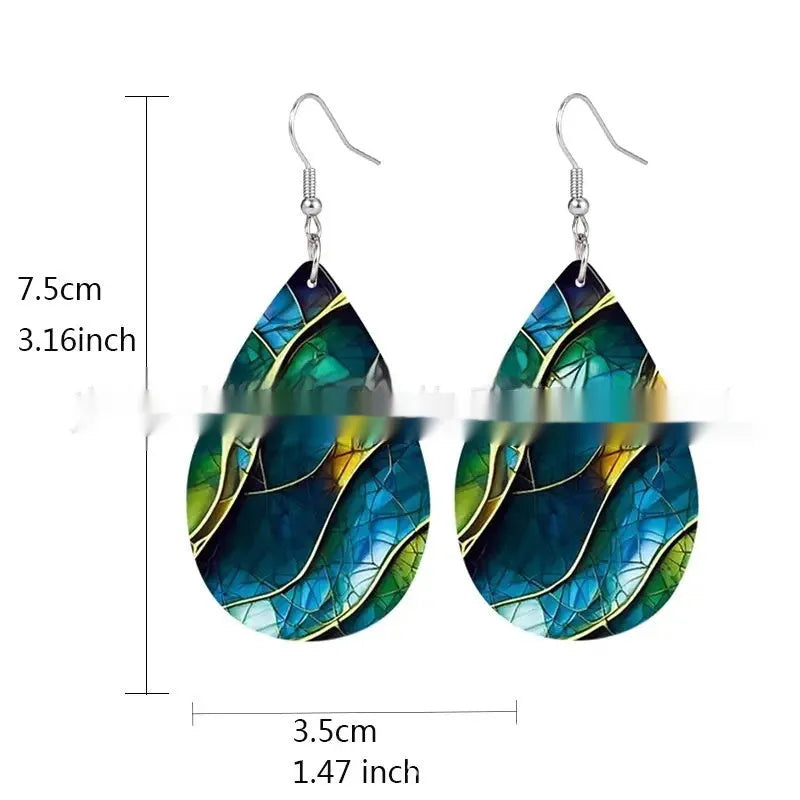 Geometric flat branch knot drop earrings with printed patterns on acrylic material