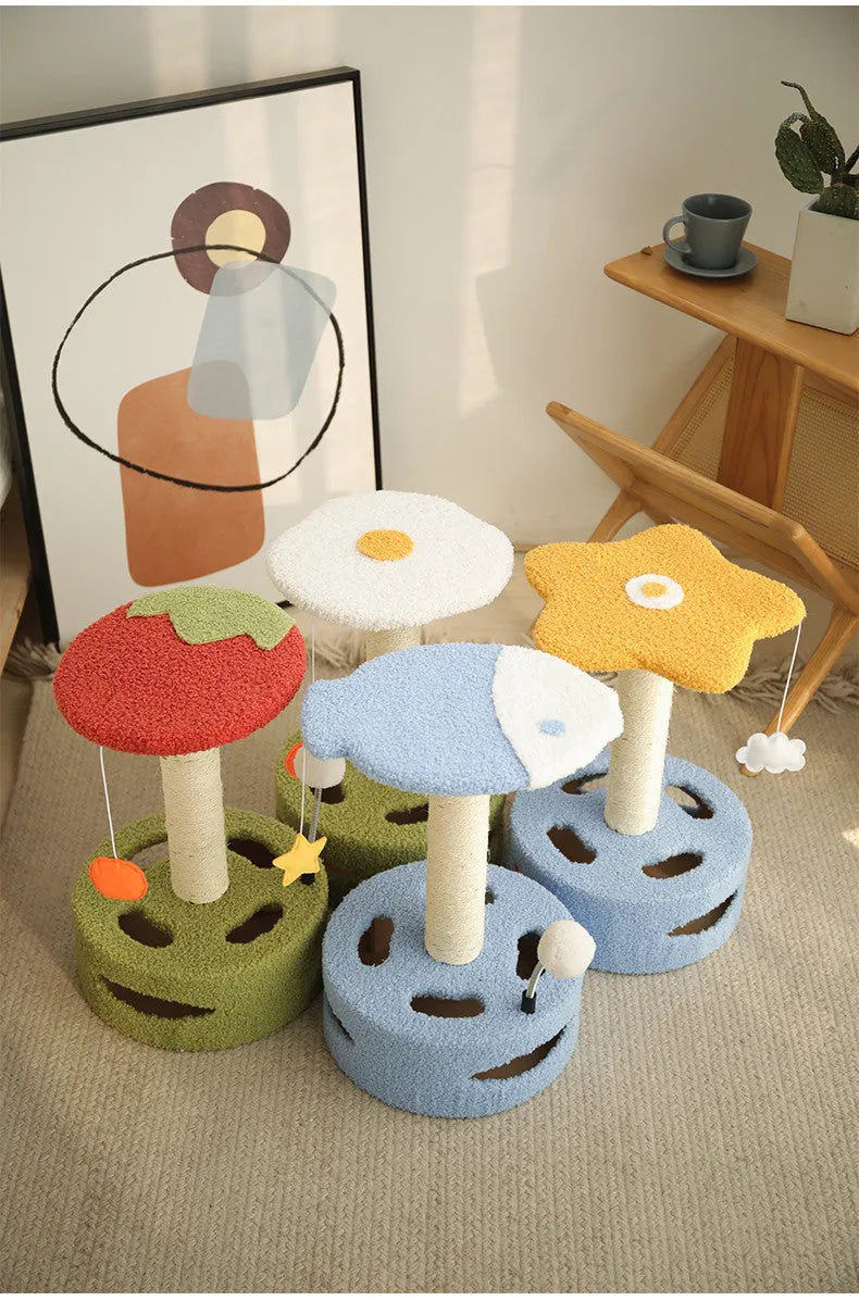 Kitten cat climbing frame with sisal scratching board and interactive play device, stable chassis