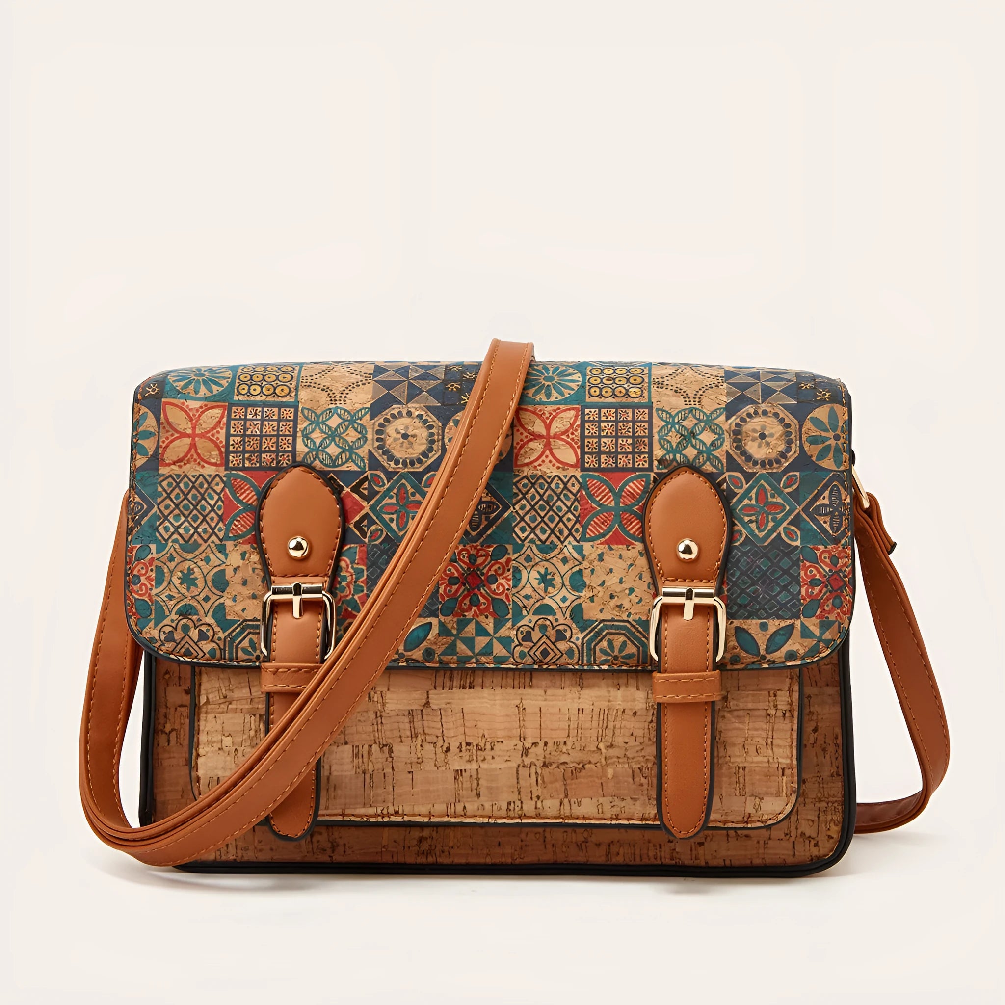 Women's printed PU crossbody bag with single strap shown in one of four colour options: pansy, square print, grass flower, or green.