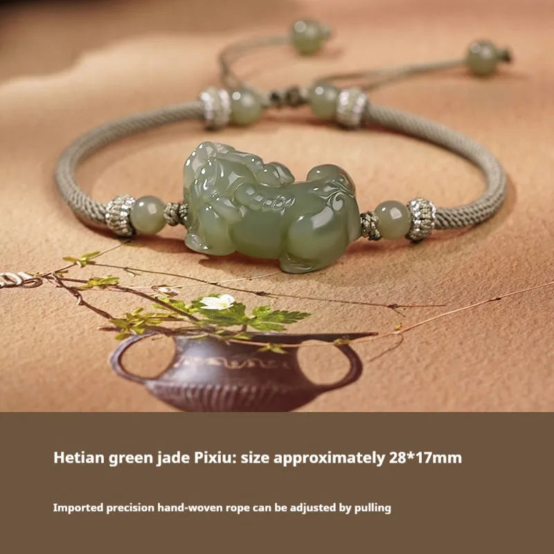 Hetian jade bracelet with black and red braided ropes traditional Chinese jewellery