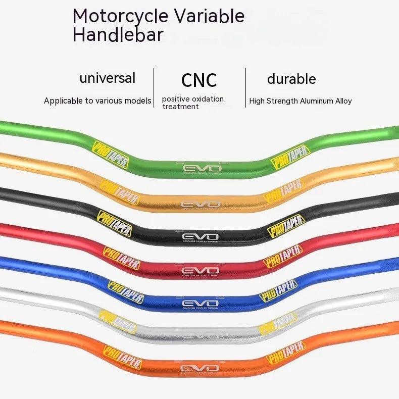 Orange aluminium alloy scrambling motorcycle handlebar with 28mm diameter, 80cm width, and 10cm rise.
