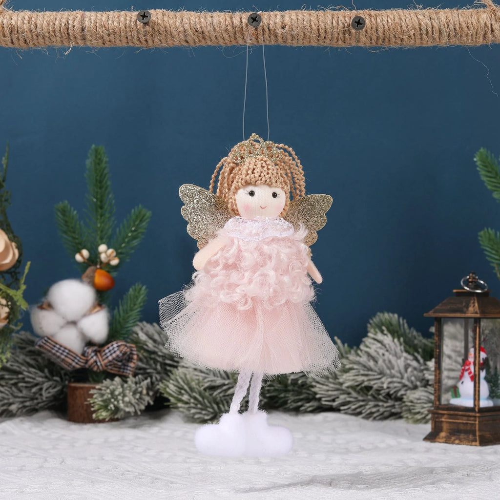 Christmas angel girl fabric pendant charm for high ponytails in white, pink, and khaki colours.