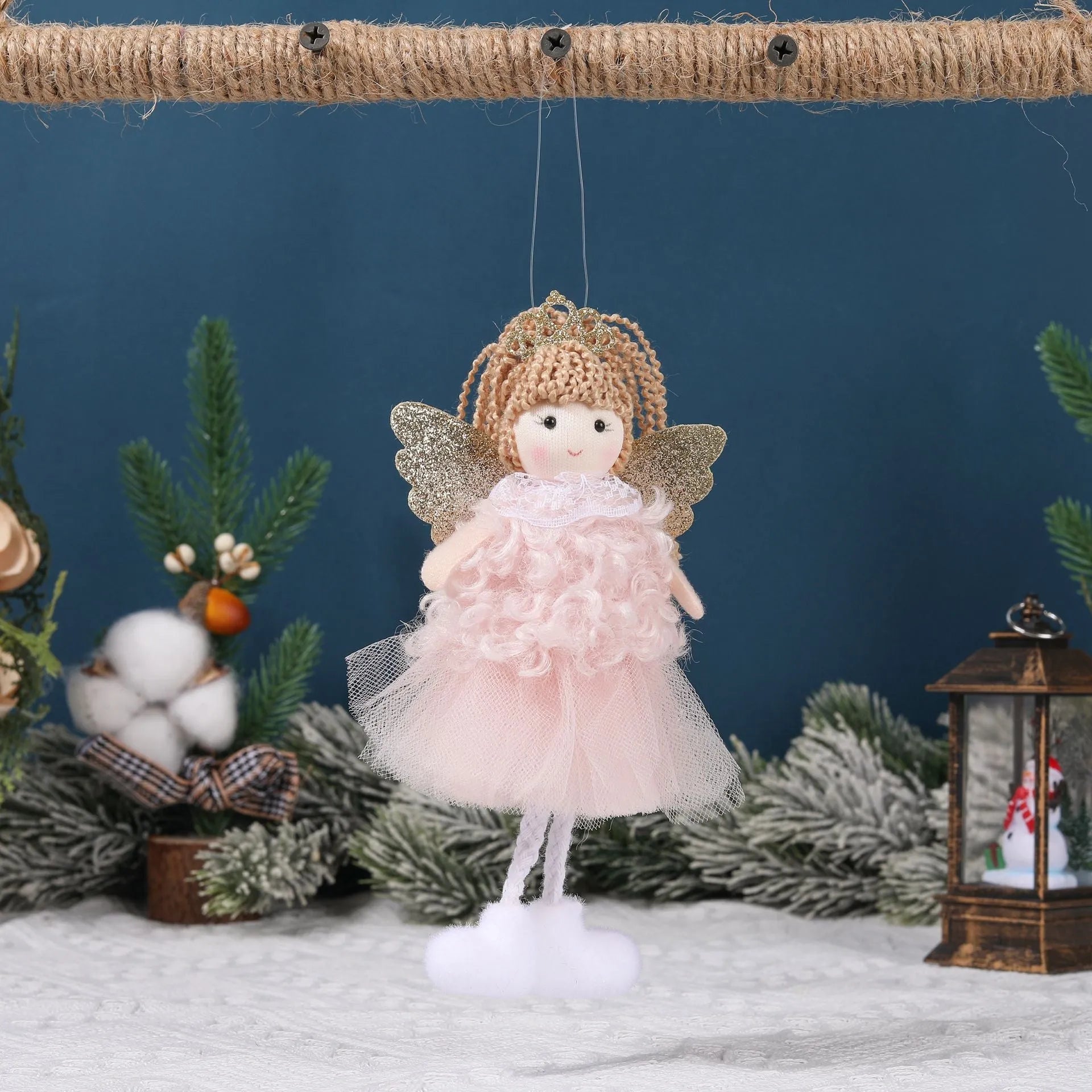 Christmas angel girl fabric pendant charm for high ponytails in white, pink, and khaki colours.