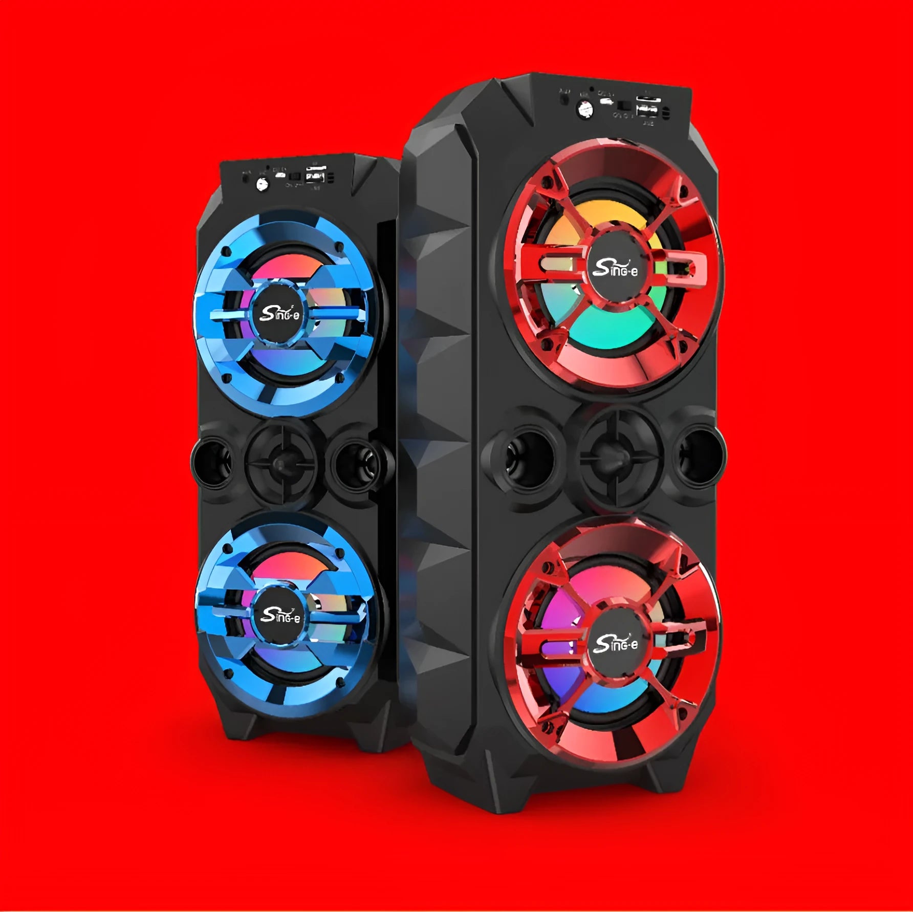 Wireless colour light portable pull rod Bluetooth audio speaker in blue with built-in lights and plastic shell