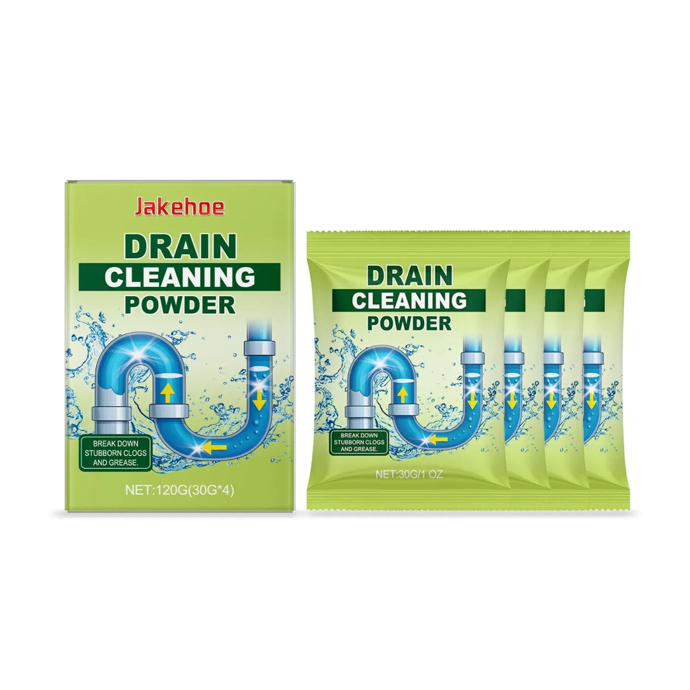 120g drain cleaning powder pack for unblocking sinks, toilets, and shower drains