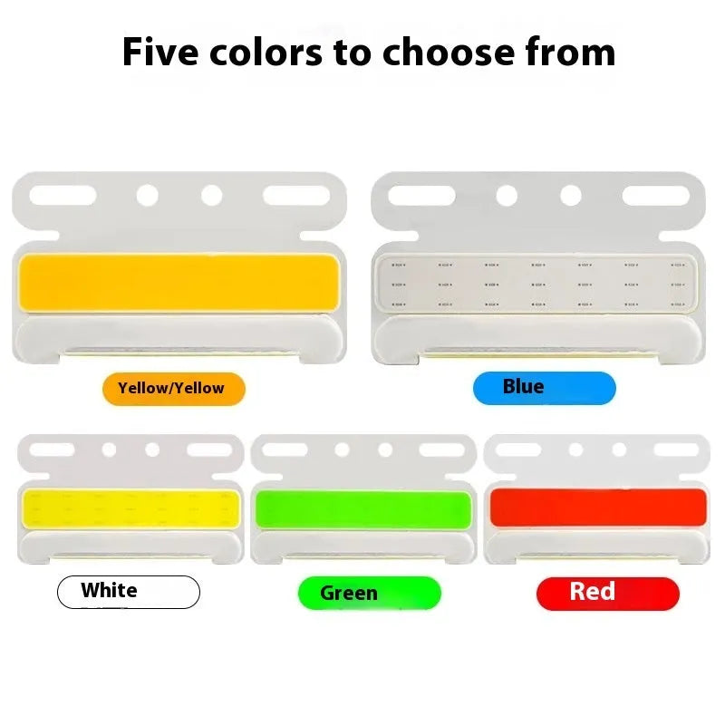 COB LED truck side light in aluminium housing for 12V 24V vehicles, shown in multiple colour options.
