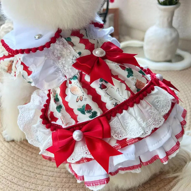 Rabbit skirt princess style polyester dress for small dog on white background