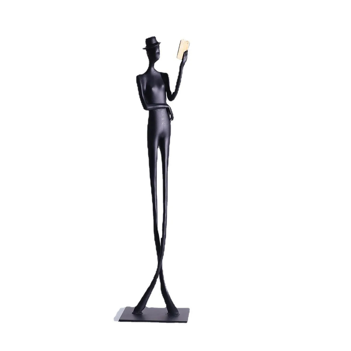 Black aluminium reading woman desktop sculpture modern simplicity design